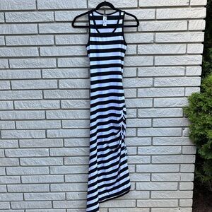 Go Couture Black and White Striped Diagonal Hem Racerback Dress Sz M